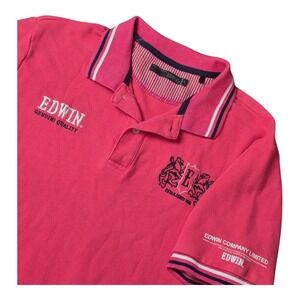 Edwin Men's L Polo Shirt Pink Embroidered Crest Graphic Preppy Casual Cotton‎